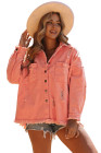 Women's Frayed Denim Jacket Distressed Fringe Trim Denim Shirt