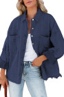 Women's Frayed Denim Jacket Distressed Fringe Trim Denim Shirt