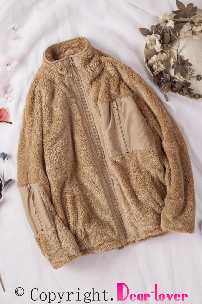 Womens Oversized Zip Up Sherpa Coat with Pocket
