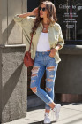Women's Frayed Denim Jacket Distressed Fringe Trim Denim Shirt