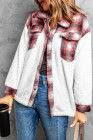 Womens Winter Plaid Shirts Coats Buttoned Pocket Sherpa Jacket