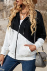 Womens Casual Hoodie Asymmetric Color Block Draswtring Hooded Jacket
