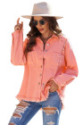 Women's Frayed Denim Jacket Distressed Fringe Trim Denim Shirt