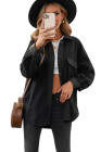 Women's Turn Down Collar Buttoned Shacket Jacket Coat Outerwear
