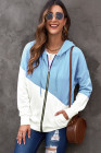 Womens Casual Hoodie Asymmetric Color Block Draswtring Hooded Jacket