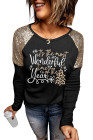 Silindashop Merry Christmas Shirts Wonderful Christmas Sequin Raglan Sleeve Top Sweatshirts