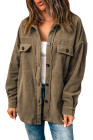 Women's Turn Down Collar Buttoned Shacket Jacket Coat Outerwear