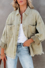 Women's Frayed Denim Jacket Distressed Fringe Trim Denim Shirt