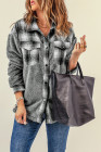 Womens Winter Plaid Shirts Coats Buttoned Pocket Sherpa Jacket