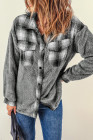 Womens Winter Plaid Shirts Coats Buttoned Pocket Sherpa Jacket
