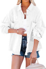 Women's Frayed Denim Jacket Distressed Fringe Trim Denim Shirt