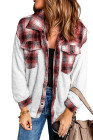 Womens Winter Plaid Shirts Coats Buttoned Pocket Sherpa Jacket