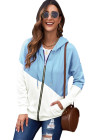 Womens Casual Hoodie Asymmetric Color Block Draswtring Hooded Jacket