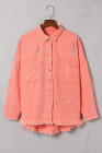 Women's Frayed Denim Jacket Distressed Fringe Trim Denim Shirt