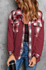 Womens Winter Plaid Shirts Coats Buttoned Pocket Sherpa Jacket