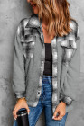 Womens Winter Plaid Shirts Coats Buttoned Pocket Sherpa Jacket