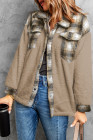 Womens Winter Plaid Shirts Coats Buttoned Pocket Sherpa Jacket
