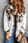 Womens Winter Plaid Shirts Coats Buttoned Pocket Sherpa Jacket