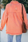 Women's Frayed Denim Jacket Distressed Fringe Trim Denim Shirt