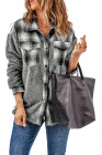 Womens Winter Plaid Shirts Coats Buttoned Pocket Sherpa Jacket