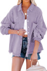 Women's Frayed Denim Jacket Distressed Fringe Trim Denim Shirt
