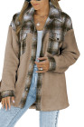 Womens Winter Plaid Shirts Coats Buttoned Pocket Sherpa Jacket