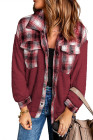 Womens Winter Plaid Shirts Coats Buttoned Pocket Sherpa Jacket