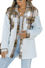 Womens Winter Plaid Shirts Coats Buttoned Pocket Sherpa Jacket