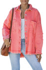 Women's Frayed Denim Jacket Distressed Fringe Trim Denim Shirt
