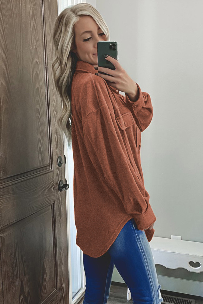 Women's Turn Down Collar Buttoned Shacket Jacket Coat Outerwear