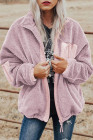 Womens Oversized Zip Up Sherpa Coat with Pocket