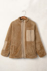 Womens Oversized Zip Up Sherpa Coat with Pocket