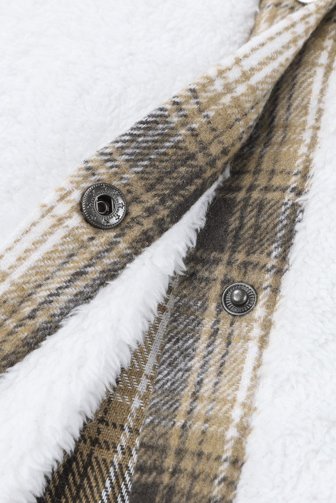 Womens Winter Plaid Shirts Coats Buttoned Pocket Sherpa Jacket