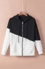 Womens Casual Hoodie Asymmetric Color Block Draswtring Hooded Jacket