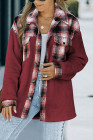 Womens Winter Plaid Shirts Coats Buttoned Pocket Sherpa Jacket