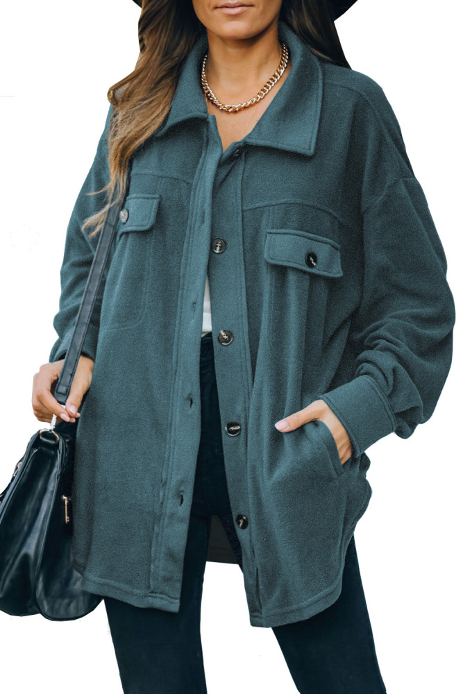 Women's Turn Down Collar Buttoned Shacket Jacket Coat Outerwear