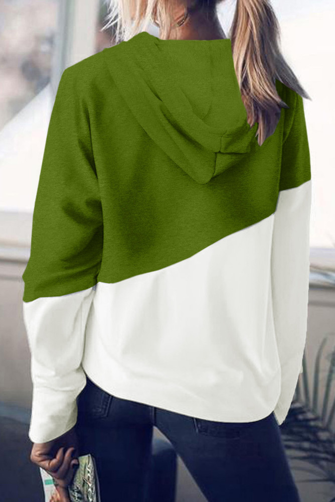 Womens Casual Hoodie Asymmetric Color Block Draswtring Hooded Jacket