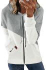 Womens Casual Hoodie Asymmetric Color Block Draswtring Hooded Jacket