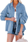 Women's Frayed Denim Jacket Distressed Fringe Trim Denim Shirt