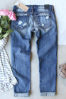 Womens Ripped Denim Pants Christmas Plaid Splicing Distressed Jeans