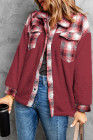 Womens Winter Plaid Shirts Coats Buttoned Pocket Sherpa Jacket
