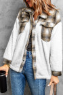 Womens Winter Plaid Shirts Coats Buttoned Pocket Sherpa Jacket