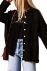 Women's Frayed Denim Jacket Distressed Fringe Trim Denim Shirt