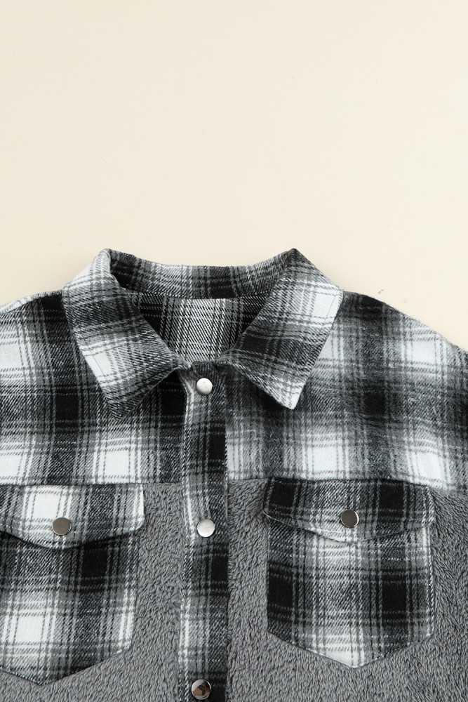 Womens Winter Plaid Shirts Coats Buttoned Pocket Sherpa Jacket