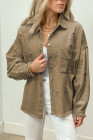 Women's Frayed Denim Jacket Distressed Fringe Trim Denim Shirt