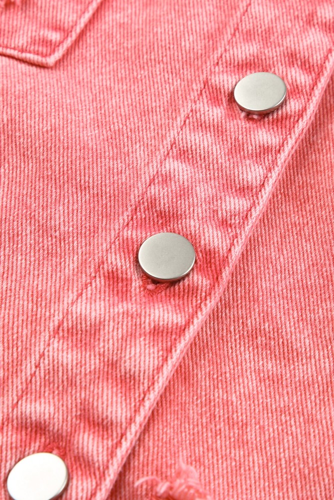 Women's Frayed Denim Jacket Distressed Fringe Trim Denim Shirt