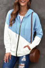 Womens Casual Hoodie Asymmetric Color Block Draswtring Hooded Jacket