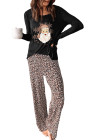 Christmas Pajamas Set Santa Claus Leopard Sleepwear Nightgown Lounge Set