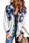Womens Winter Plaid Shirts Coats Buttoned Pocket Sherpa Jacket