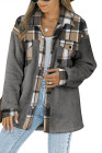 Womens Winter Plaid Shirts Coats Buttoned Pocket Sherpa Jacket